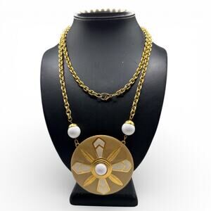 Vintage Art Deco Style Medallion Necklace 36”